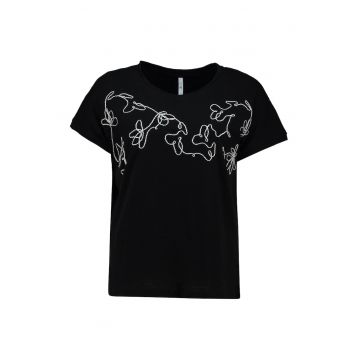Tricou din bumbac cu detalii brodate
