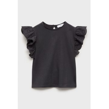 Tricou din bumbac cu maneci din dantela sangallo