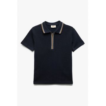Tricou polo cu fenta cu fermoar