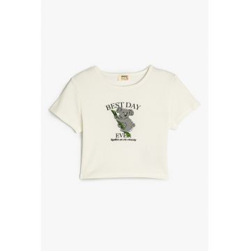 Tricou striat cu imprimeu grafic frontal