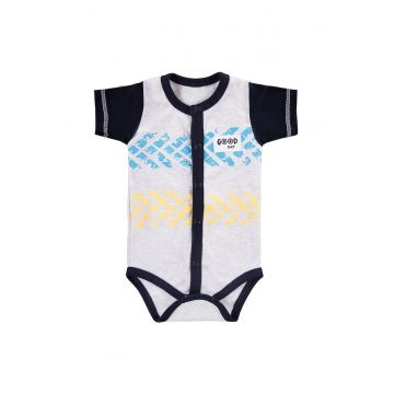 Body cu maneca scurta si capse in fata -  - Bike - Gri cu maneci Bleumarin - pentru baietei