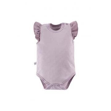 Body cu maneca scurta si volan -  - Botanic - Mov - pentru fetite