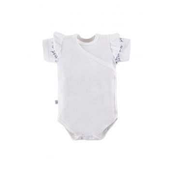 Body cu maneca scurta si volan floral -  - Botanic - Alb - pentru fetite