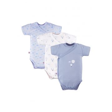Set 3 Body-uri cu maneca scurta si model baloane -  - Petite - Albastru - pentru baietei