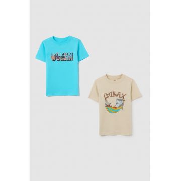 Set de tricou de bumbac cu model grafic - 2 piese