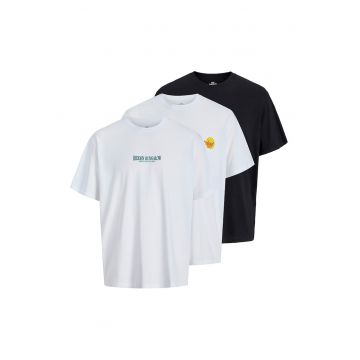 Set de tricouri de bumbac cu imprimeu text - 3 piese
