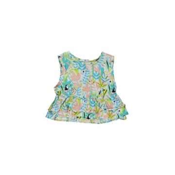 Top cu volan in talie  - Jungle - Mint - cu imprimeu floral - pentru fetite