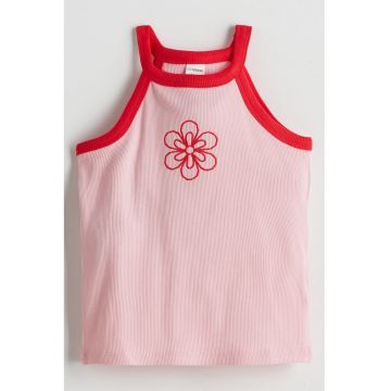 Top striat cu broderie florala