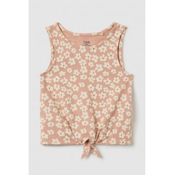 Top striat cu model floral si detaliu cu nod