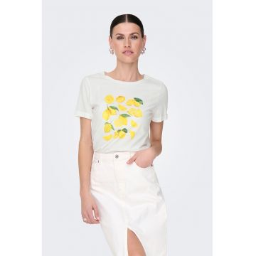 Tricou cu decolteu la baza gatului cu imprimeu grafic
