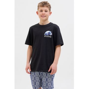 Tricou cu decolteu la baza gatului si imprimeu