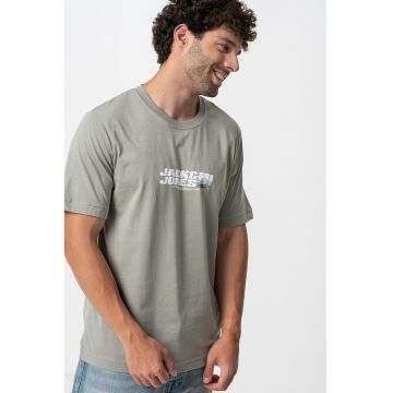 Tricou cu decolteu la baza gatului si imprimeu frontal
