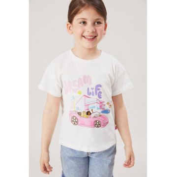 Tricou cu decolteu la baza gatului si imprimeu grafic