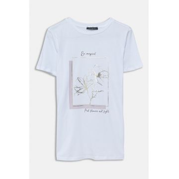 Tricou cu decolteu la baza gatului si model floral