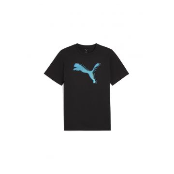 Tricou cu imprimeu logo si decolteu la baza gatului