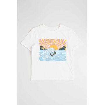 Tricou cu imprimeu si decolteu la baza gatului