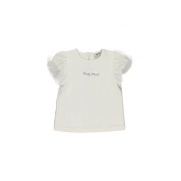 Tricou cu maneci bufante  - Party Mood - Alb - pentru fetite