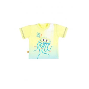 Tricou cu model caracatita - - Summer Time - Galben si Turcoaz - pentru baieti Tricou cu model caracatita - - Summer Time - Galben si Turcoaz - pentru baieti