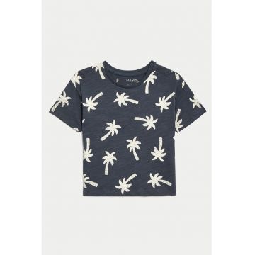 Tricou cu model tropical si decolteu la baza gatului