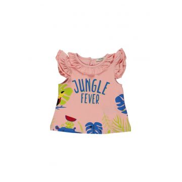 Tricou cu volane la guler si maneci  - Jungle - Somon - pentru fetite