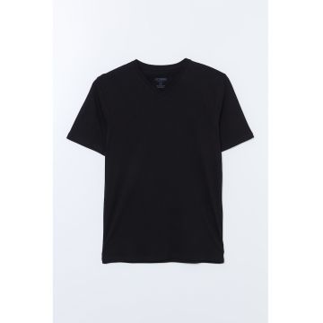 Tricou de bumbac cu decolteu in V