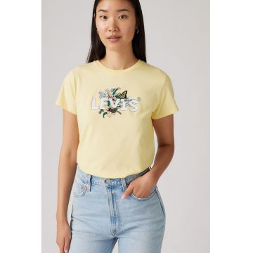 Tricou de bumbac cu decolteu la baza gatului