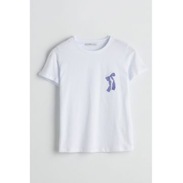 Tricou de bumbac cu decolteu la baza gatului