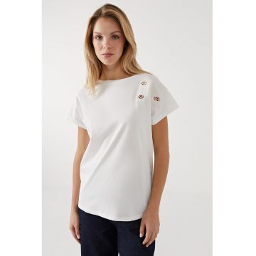 Tricou de bumbac cu detaliu brodat