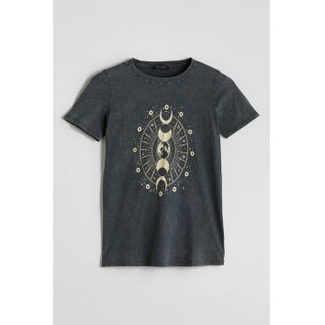 Tricou de bumbac cu imprimeu cu fazele lunii