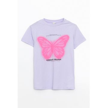 Tricou de bumbac cu imprimeu fluturi