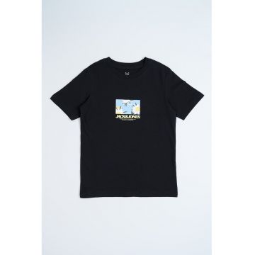 Tricou de bumbac cu imprimeu grafic si logo