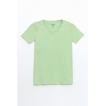 Tricou din amestec de bumbac cu decolteu in V