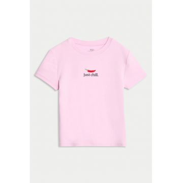 Tricou din amestec de bumbac cu decolteu la baza gatului