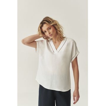 Tricou din amestec de in cu decolteu in V
