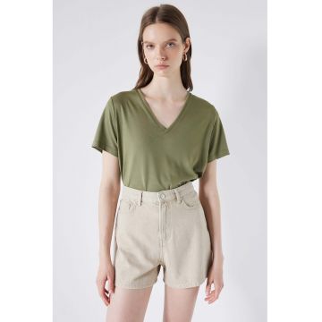Tricou din amestec de modal cu decolteu in V