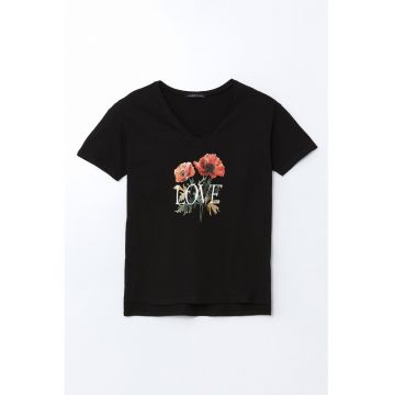 Tricou din bumbac cu decolteu in V