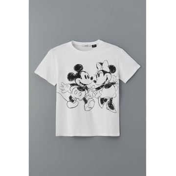 Tricou din bumbac cu imprimeu Minnie si Mickey Mouse