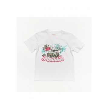 Tricou cu imprimeu copii - Paradise - 32320 - Alb -