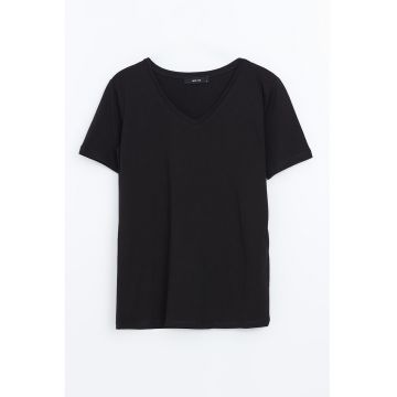 Tricou de bumbac cu decolteu in V