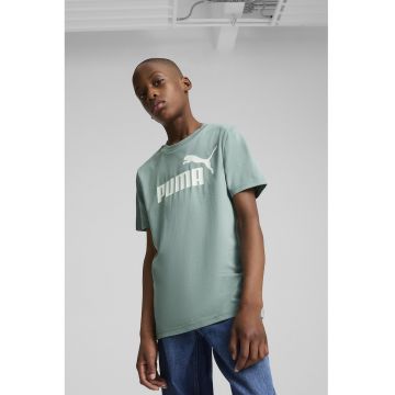 Tricou de bumbac cu decolteu la baza gatului si logo