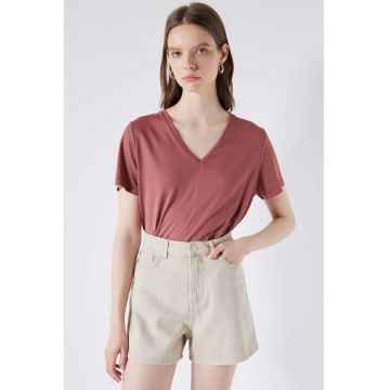 Tricou din amestec de modal cu decolteu in V
