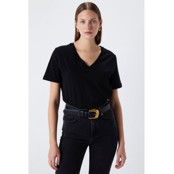 Tricou din bumbac cu decolteu in V
