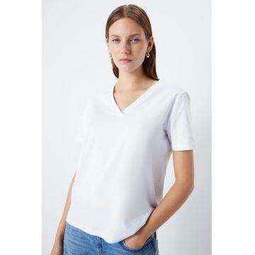 Tricou din bumbac cu decolteu in V