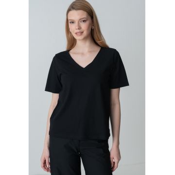Tricou din bumbac cu decolteu in V