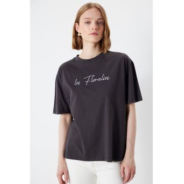 Tricou lejer din bumbac cu imprimeu text