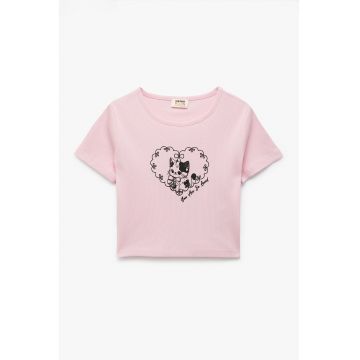 Tricou crop cu imprimeu