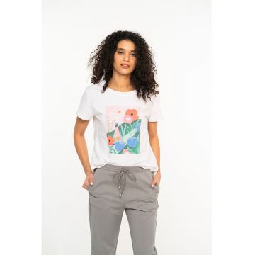 Tricou cu decolteu la baza gatului si imprimeu grafic