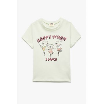 Tricou cu decolteu la baza gatului si imprimeu