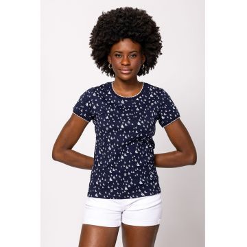 Tricou cu imprimeu si decolteu la baza gatului Metera