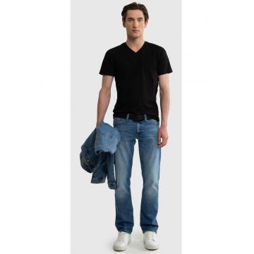 Tricou din amestec de bumbac cu decolteu in V